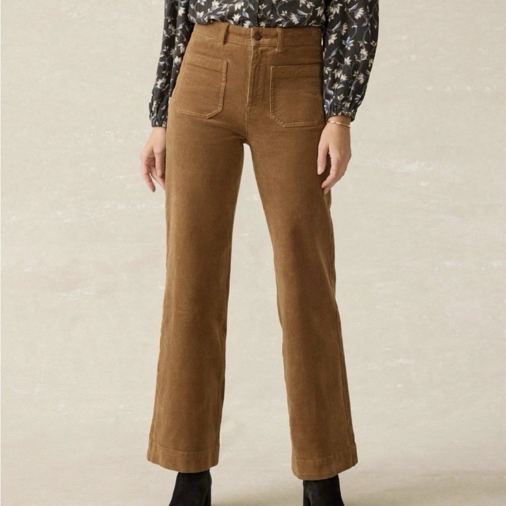 Faherty Women’s Julianne Stretch Patch Pocket Corduroy Brown Flare Pants - Sz 24